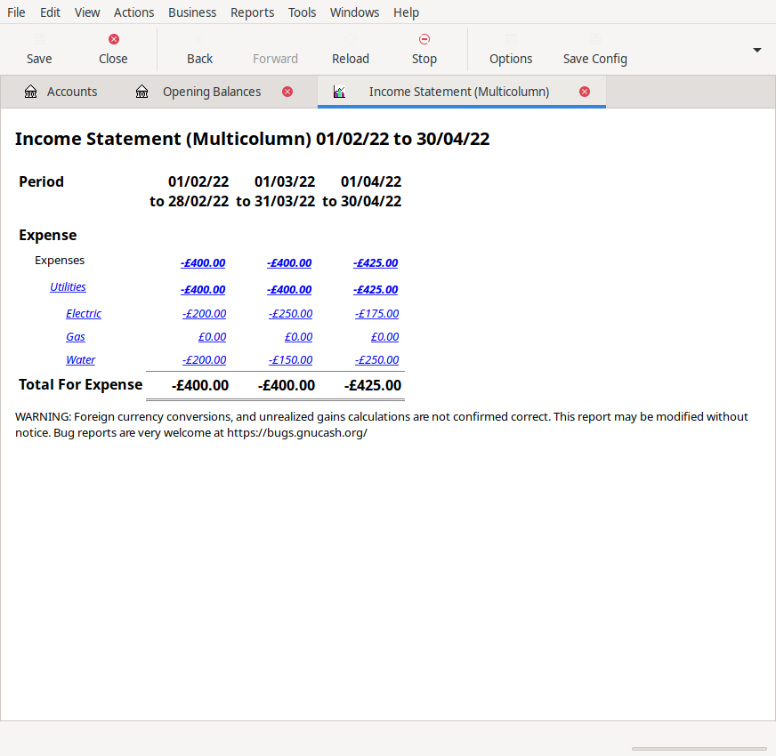 Energy Income Statement in GNUCash
